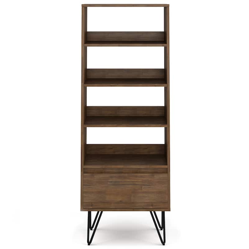 WYNDENHALL Saylor SOLID ACACIA WOOD and Metal 64x24 inch Rectangle Modern Industrial Bookcase in Rustic Natural Aged Brown