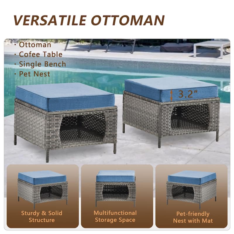 Outdoor Conversation Sets 7 Pieces Patio Swivel Chair Sofa Ottoman