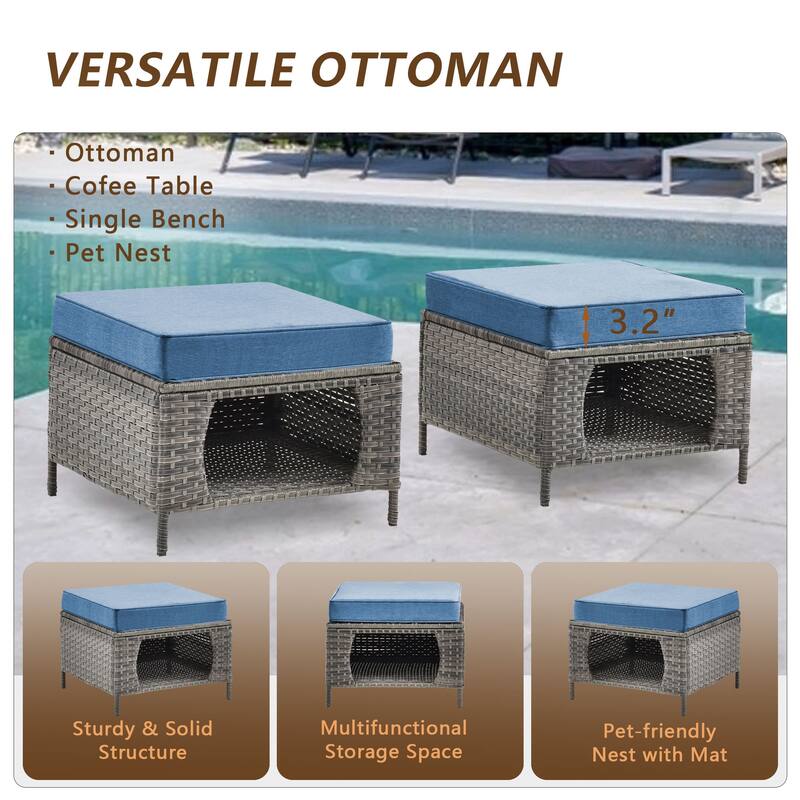 8 Pieces Patio Furniture Sets with Swivel Chairs and Storage Ottoman