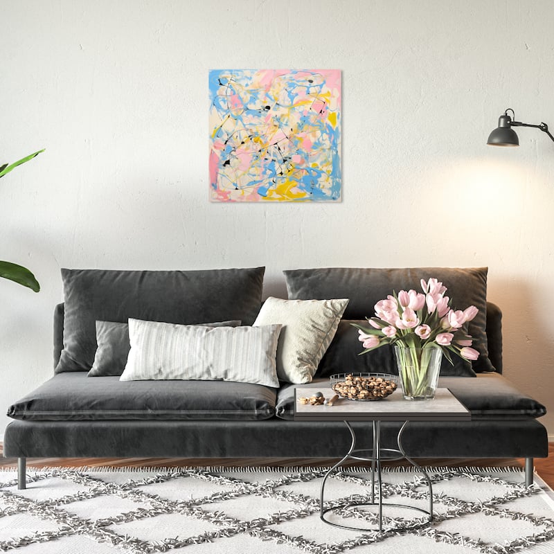 Wynwood Studio Canvas Abstract Pollock Style Pastel Colors Blue and Pastel Blue Modern & Contemporary Wall Art Canvas Print - 20 x 20