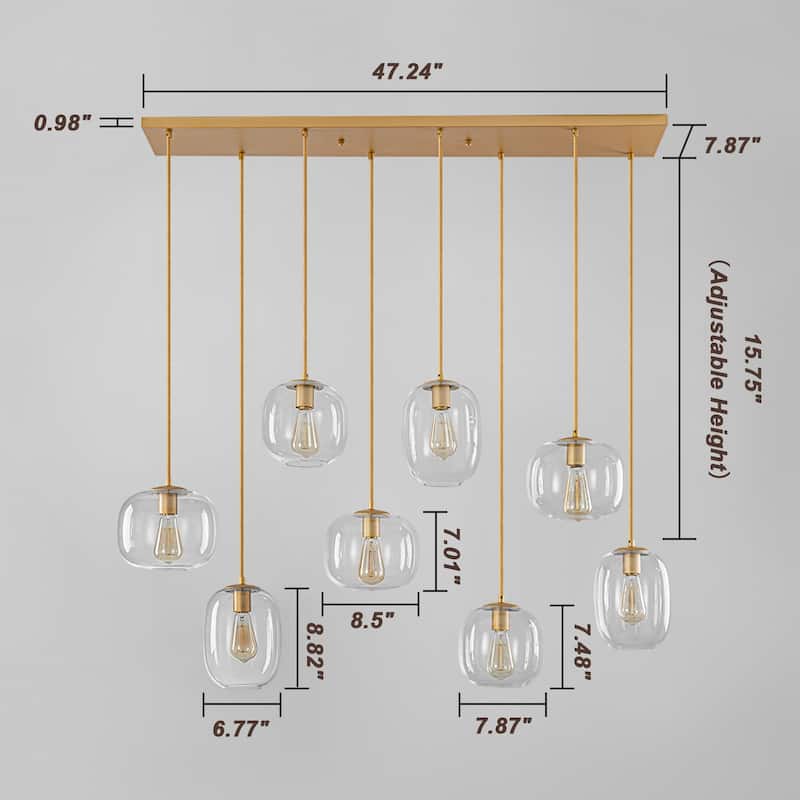 8-Light Linear Chandelier Modern Kitchen Island Light