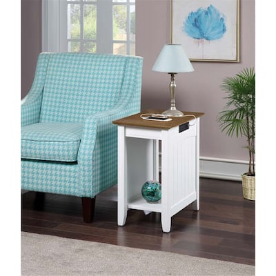 End Table with Exposed Power Strip and USB Ports, Stylish Side Table with Storage Shelf for Living Room or Bedroom Decor - 14