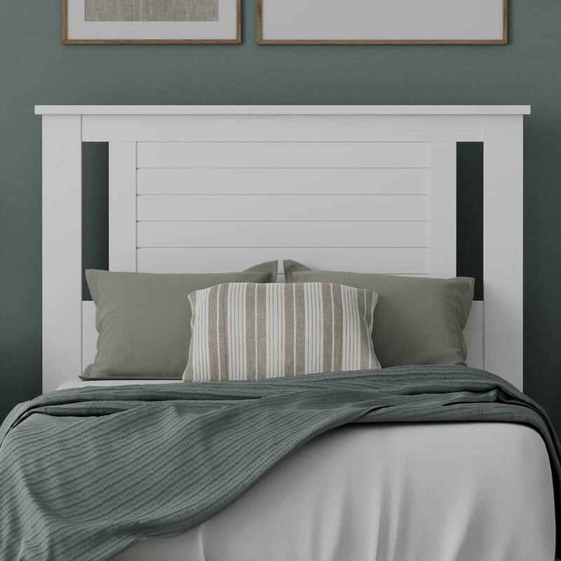 White Rubber Woode Headboard with Horizontal Slat Design for Standard Bed Frames