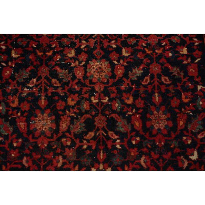 Hand Knotted Oriental 100% Wool Carpet Traditional Floral Navy Blue & Blues Malayer Area Rug - 11' 3'' X 5' 0''