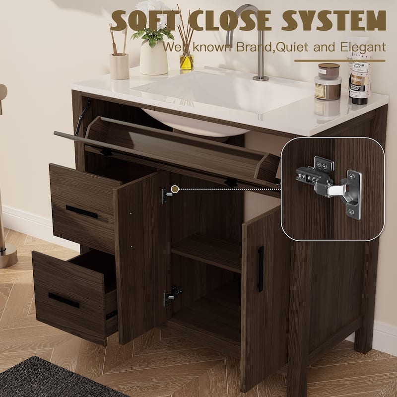 36-Inch MDF Single Sink Bathroom Vanity with Wood-Like Finish