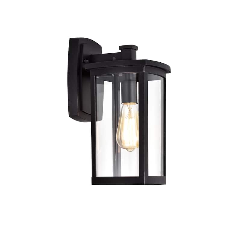 1-light Textured Black Outdoor Wall Lantern - 13.75H x 7W x 8.5D