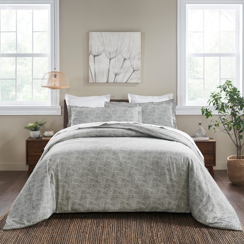 Superior Melange Flannel Cotton Two-Toned Brushed Duvet Cover Set - Charcoal - King - Cal King