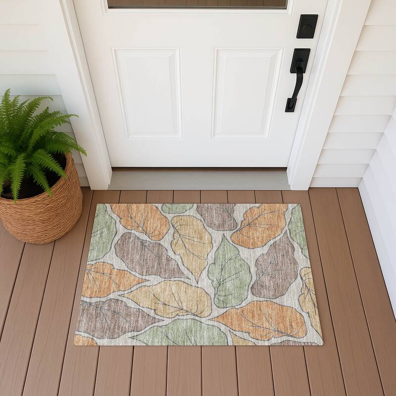 Machine Washable Indoor/ Outdoor Contemporary Floral Chantille Rug - Copper - 1'8" x 2'6"