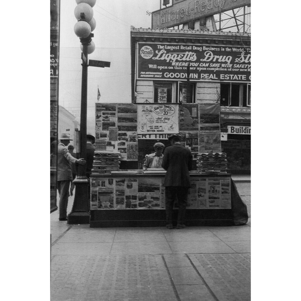 Special Newsstand at southwest corner of 4th Ave. and Pike street Black and White Gallery Wrapped Canvas