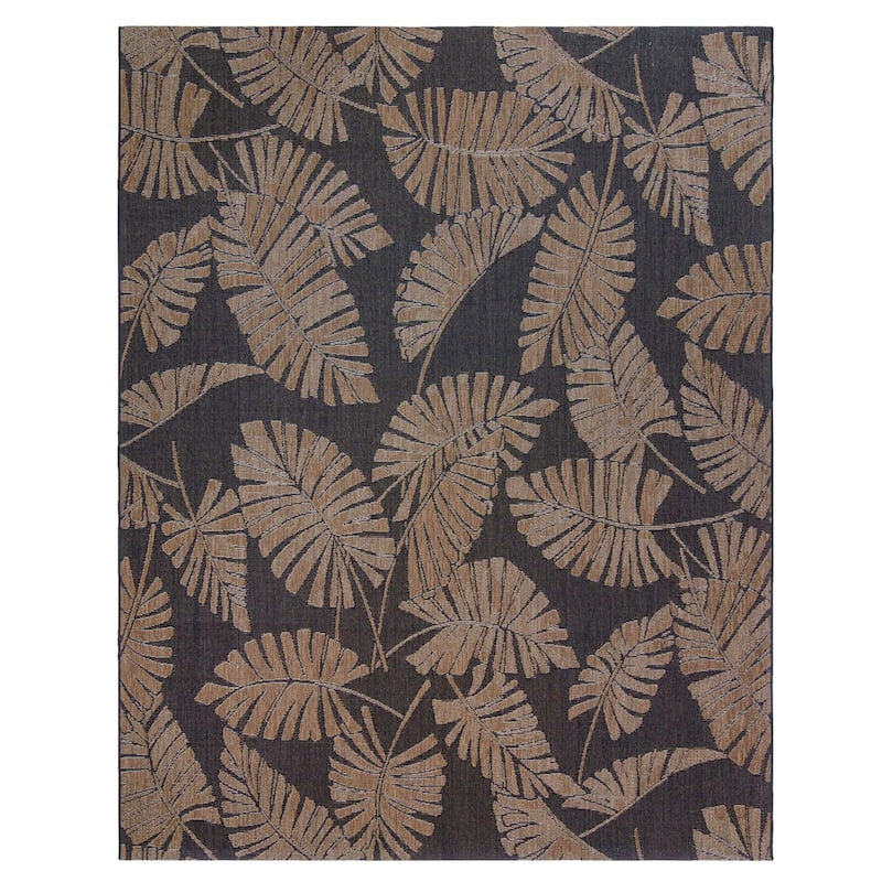 Reyn Spooner Kona Coast Lua'Ehu Black Big Tropical Leaf Flatweave Indoor/ Outdoor Area Rug