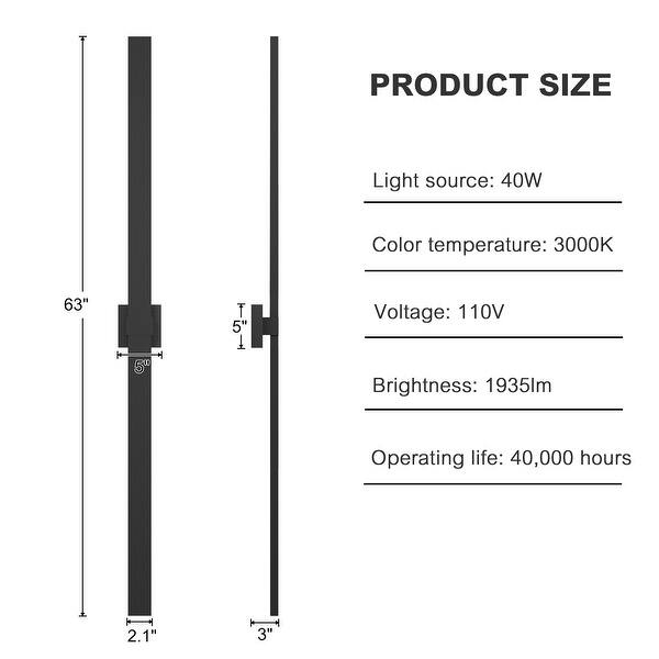 dimension image slide 8 of 13, Aluminum LED Outdoor Wall Sconce Black Exterior Wall Light (1 / 2Pack)