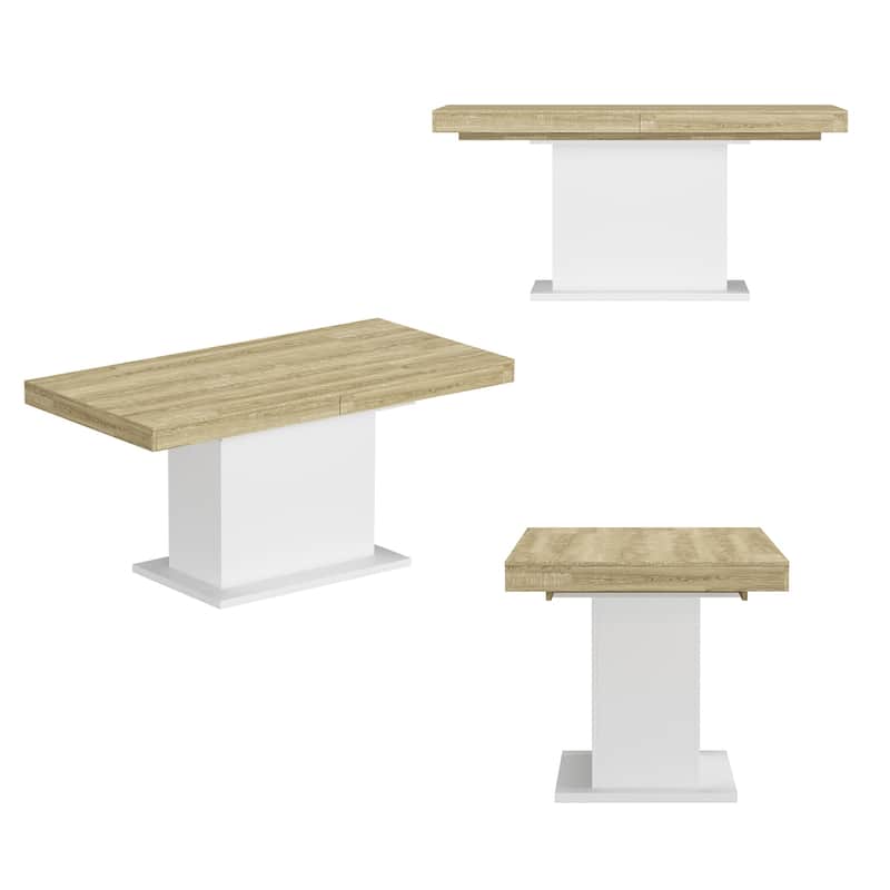 Extendable Dining Room Table Wood Finish Top Computer(Black/White)