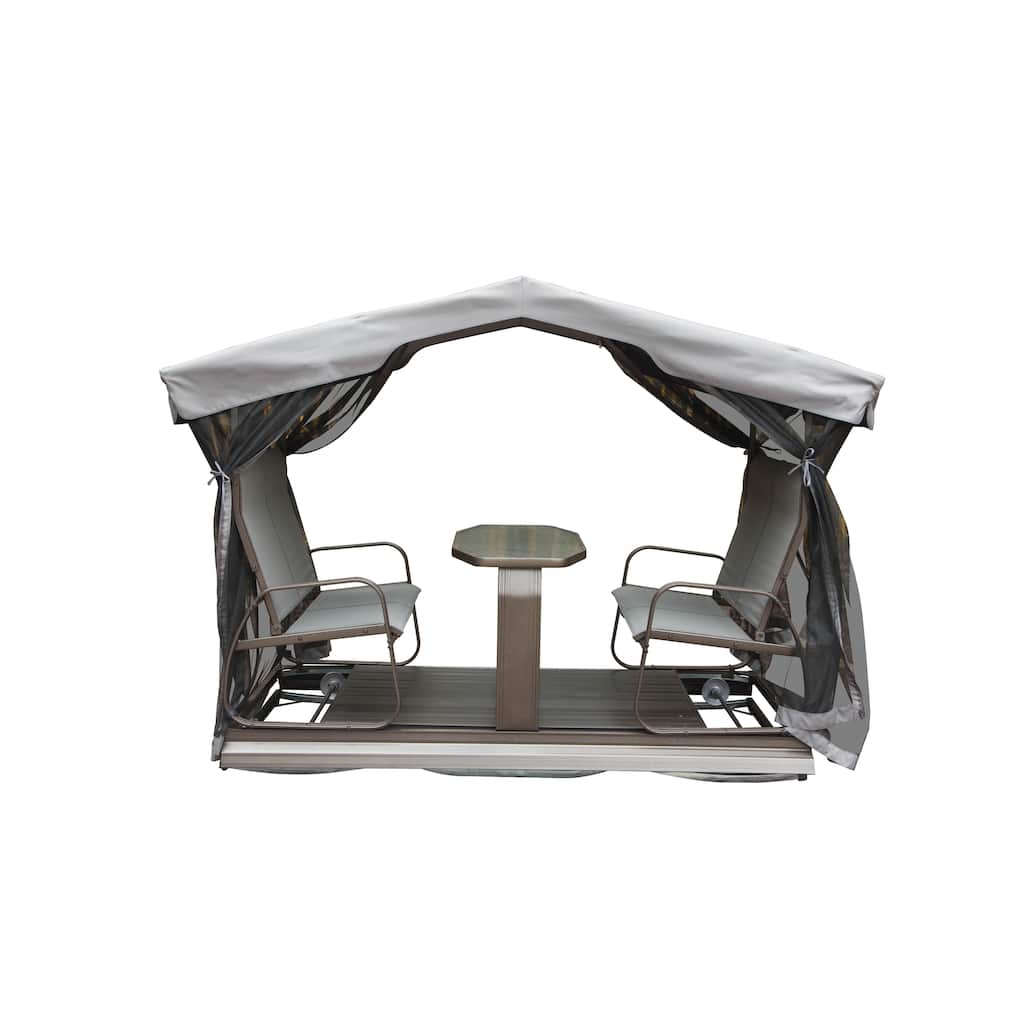 GDFStudio - Malcolm 4-Seat Outdoor Glider Bench with Canopy and Timeless Retro Swing Style