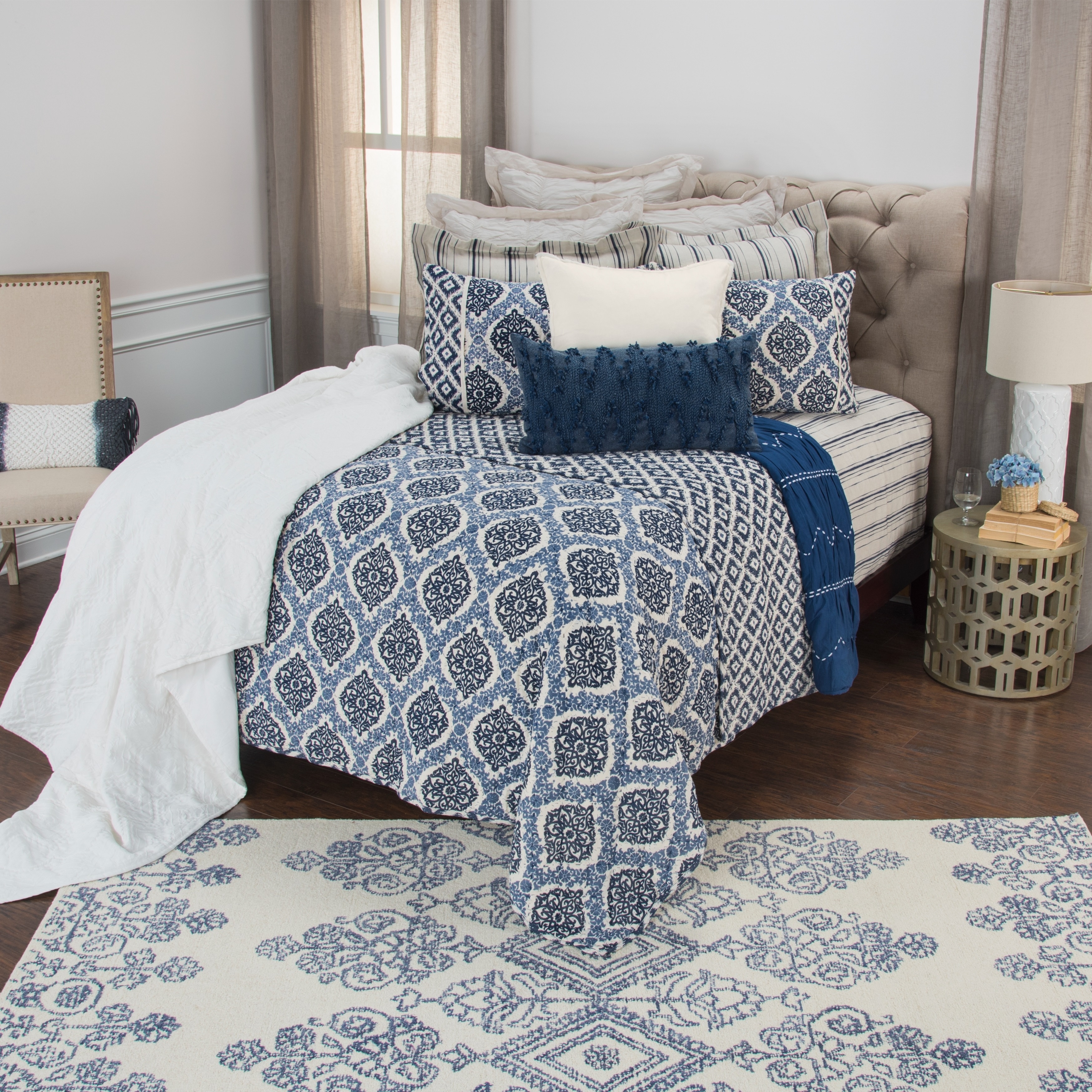 Gemma Indigo Printed Cotton Quilt