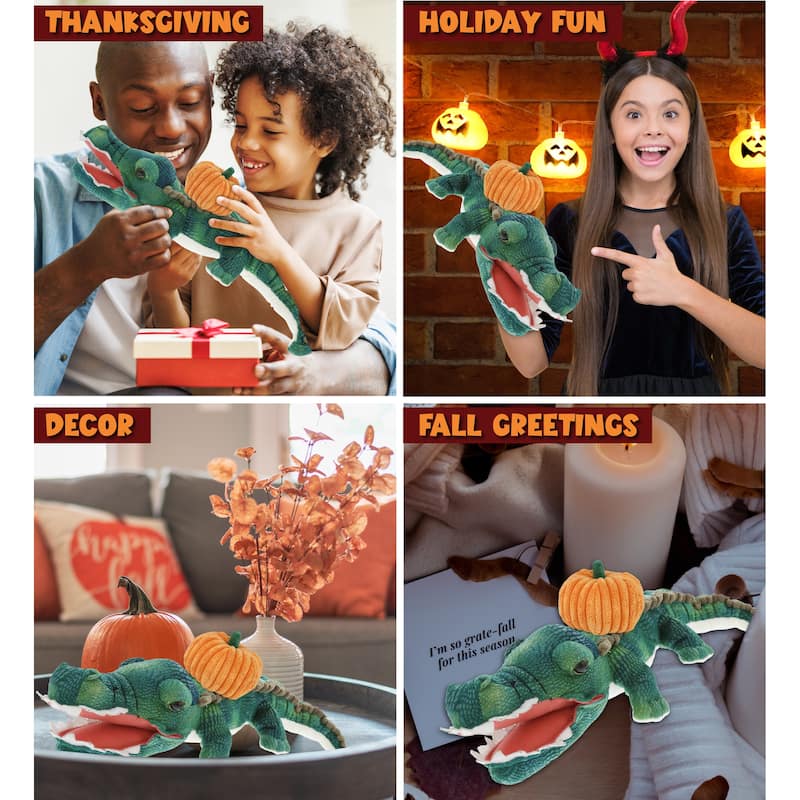 DolliBu Wild Collection Alligator Stuffed Animal with Pumpkin Decor - 24 inches