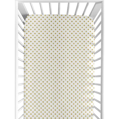 Sweet Jojo Designs Gold and White Polka Dot Watercolor Floral Collection Fitted Crib Sheet
