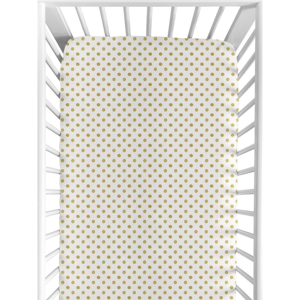 Sweet Jojo Designs Gold and White Polka Dot Watercolor Floral Collection Fitted Crib Sheet