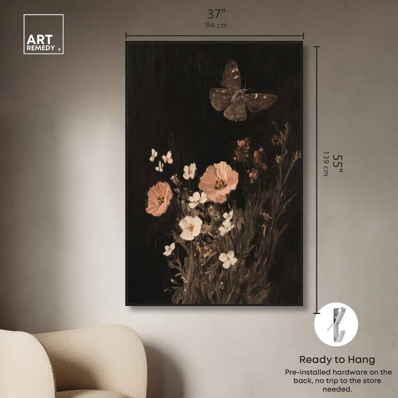 Poppy and Moth I Canvas by Art Remedy