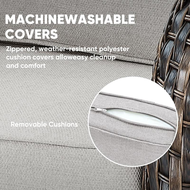 Outdoor Loveseat Sofa with Coffee Table Brown- Beige - Brown