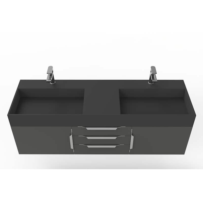 Amazon 60" Wall Mounted Bathroom Vanity Set w/ Black Top