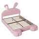 preview thumbnail 24 of 29, Twin/Full Size Upholstered Platform Bed w/Cartoon Ears Shaped Headboard & Light, Cartoon Twin Bed Frame w/2 Small Storage Stools