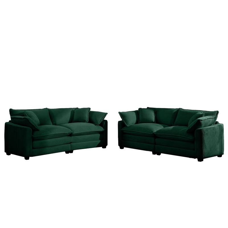2+2 Seat Corduroy Fabric Flexible Combinations Sofas Set with Removable Armrests and Throw Pillows