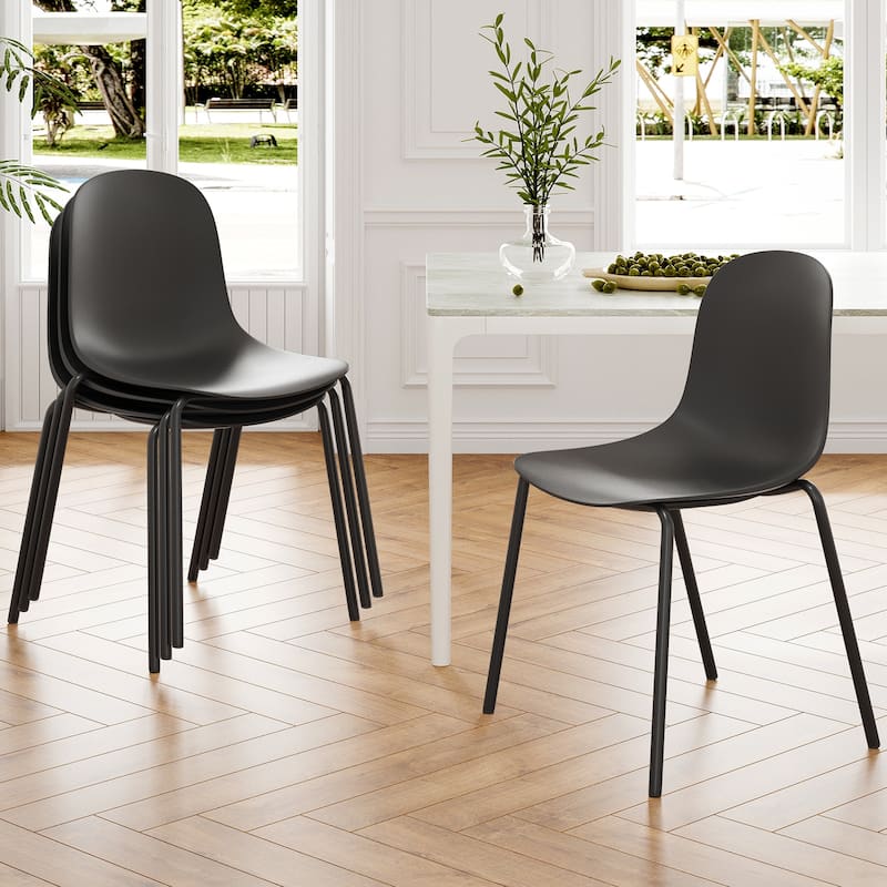 Modern Plastic Stackable Dining Chair Set of 4 with Metal Legs for Indoor or Outdoor