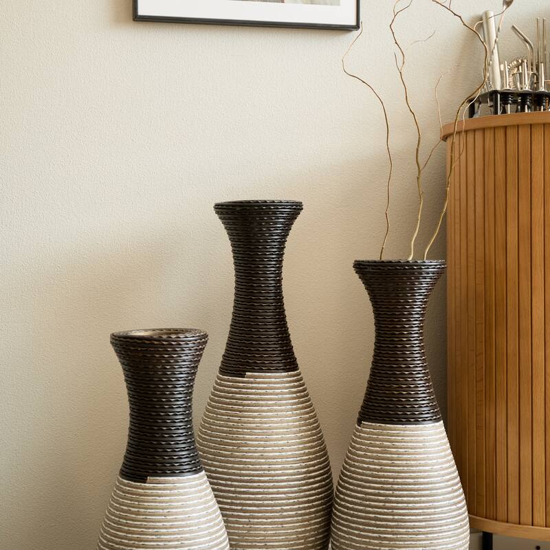 Hand-Woven PVC Rattan Floor Vase