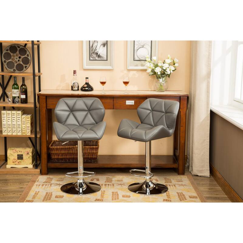 Contemporary Tufted Adjustable Height Hidraulic Bar Stools, Set of 2
