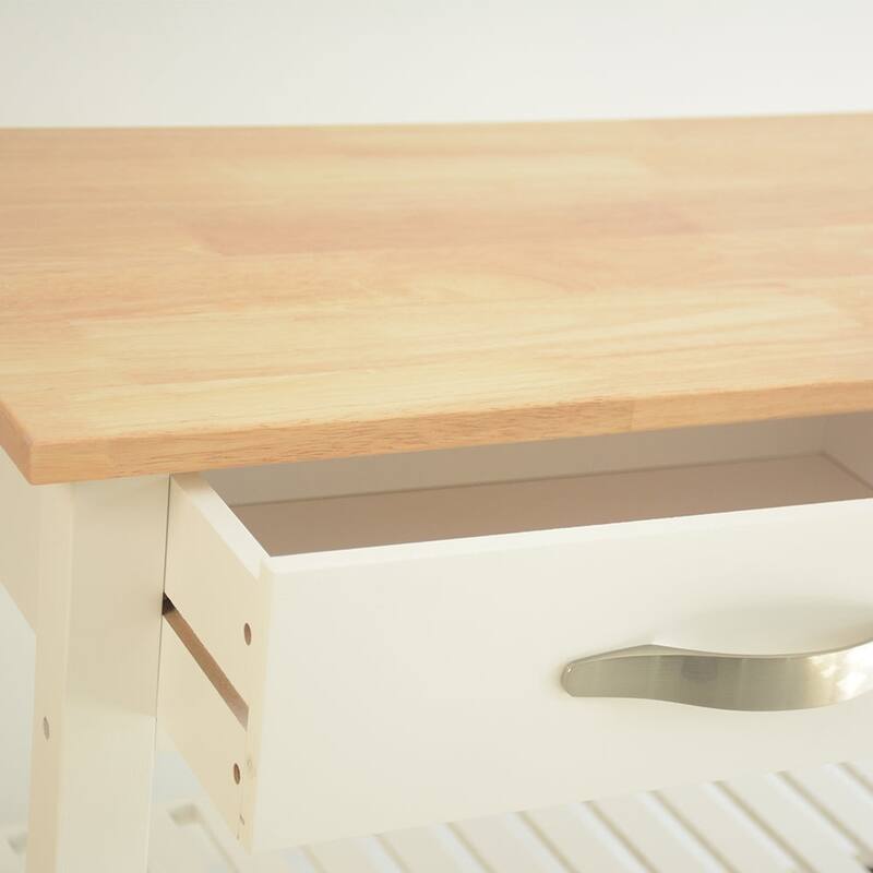 Simple Design Kitchen Cart with Two Lockable Wheels, Rubber Wood Top