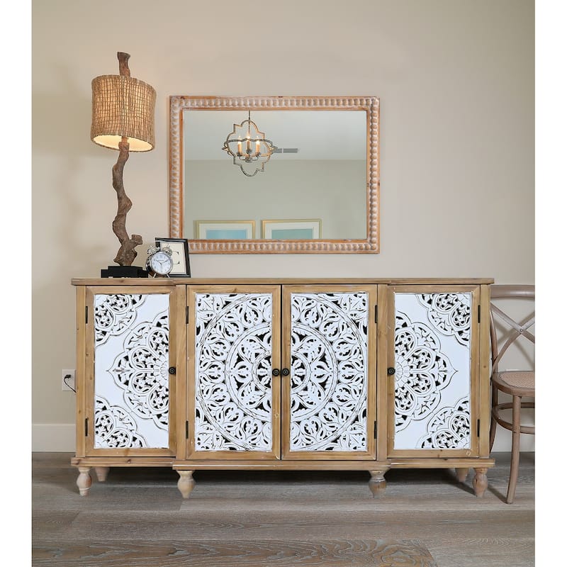 22" x 30" Farmhouse Wooden Frame Wall Mirror with Beading - Natural