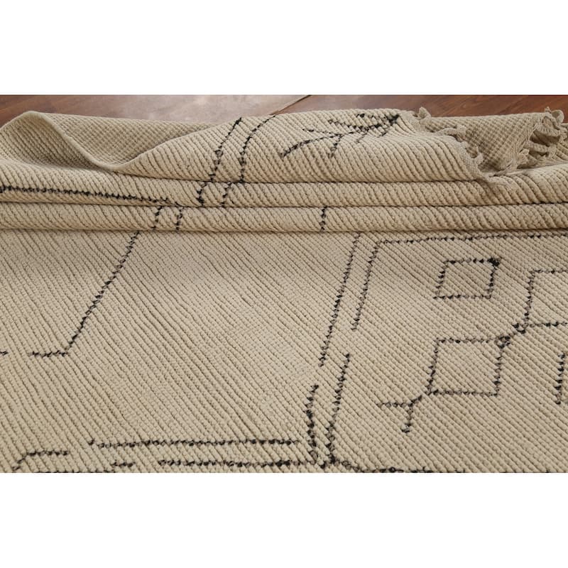 Moroccan Area Rug Handmade Beige Geometric Wool Carpet - 7'10"x 12'9"