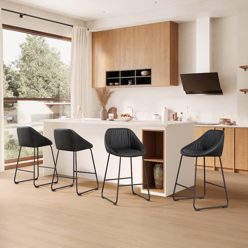 Art Leon Modern Faux Leather Metal Frame Counter Height Bar Stools (Set of 2)