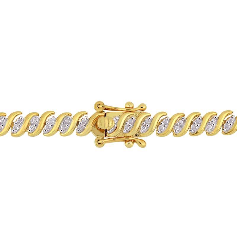 Miadora 3ct TW Diamond "S" Link Tennis Necklace Bracelet 2-Piece Set Yellow Silver - 17 + 7.5 in