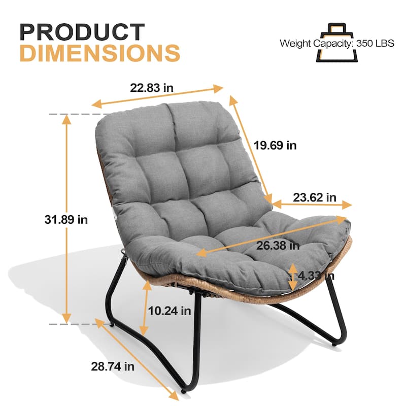 2-Piece Outdoor Papasan Chairs with Thick Padded Cushion PE Rattan Patio Cozy Chairs