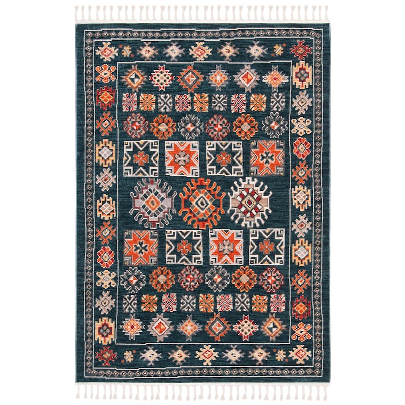 SAFAVIEH Farmhouse Sylke Boho Tribal Polyester Rug - 3' x 5' - Navy/Orange