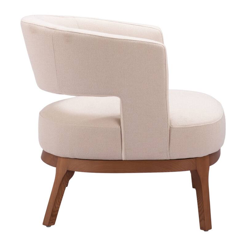 HomeRoots 27" Beige And Brown Fabric And Wood Arm Chair - 26.8' X '27.2' X '27.2