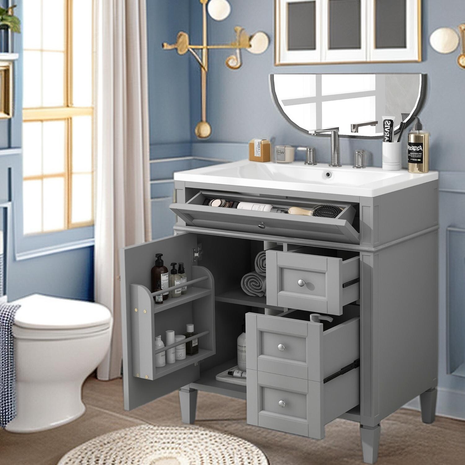 Modern 30 Bathroom Vanity With Top Sink And 3 Drawers Bed Bath 
