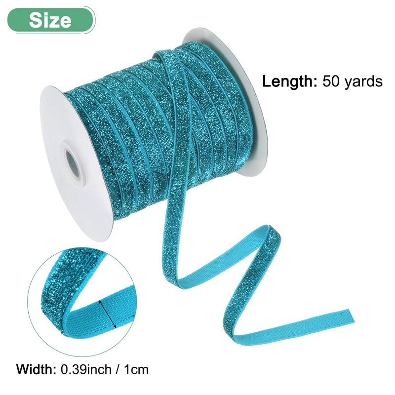 1 Pack Metallic Glitters Velvet Ribbon,3/8"x50 Yards for Gift