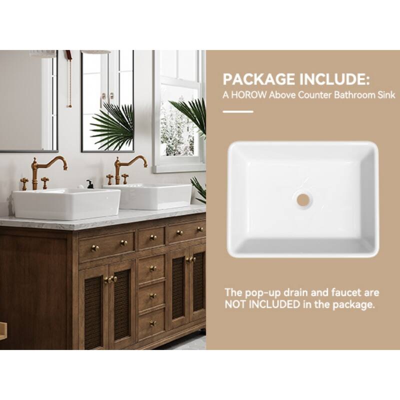 HOROW 19 inch Rectangular White Bathroom Ceramic Vessel Sink Art Basin