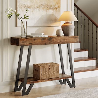 40.5 Inches Small Narrow Console Table with 2-Tier Storage Shelf - 40.5" W x 11.81" D x 31.5" H