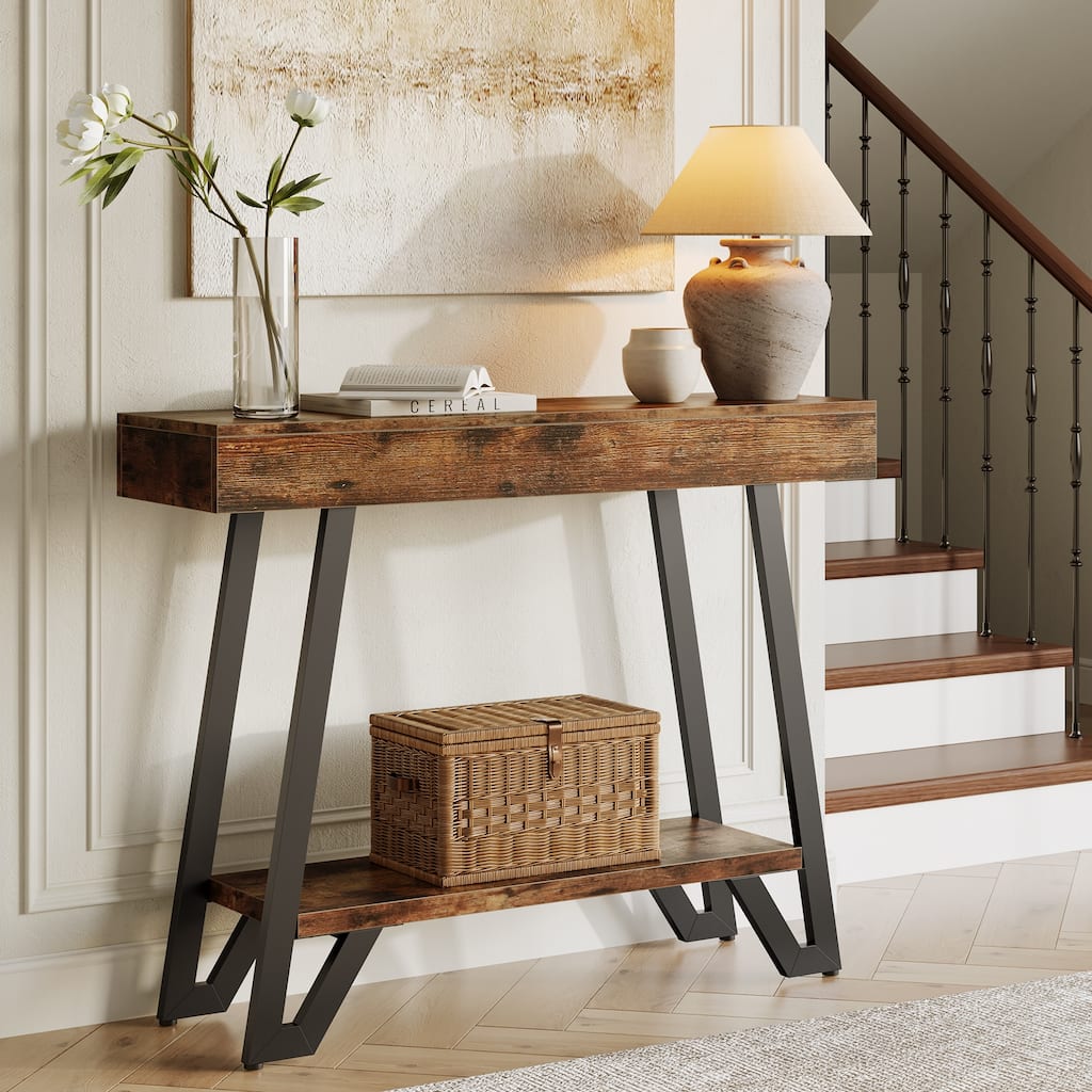 40.5 Inches Small Narrow Console Table with 2-Tier Storage Shelf - 40.5" W x 11.81" D x 31.5" H