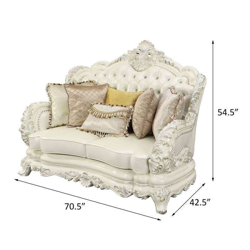 Seville Pearl White and Antique White Loveseat with 5-Pillow