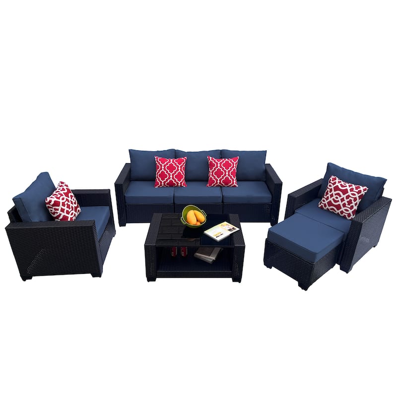 7-Piece PE Rattan Wicker Cushioned Sofa Set