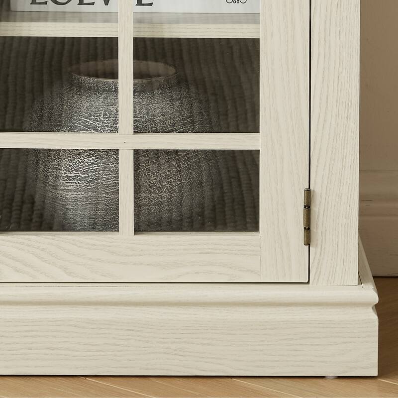 GDFStudio Alice Wood 70" TV Stand with Faux Stone Surround and 2 Door Storage