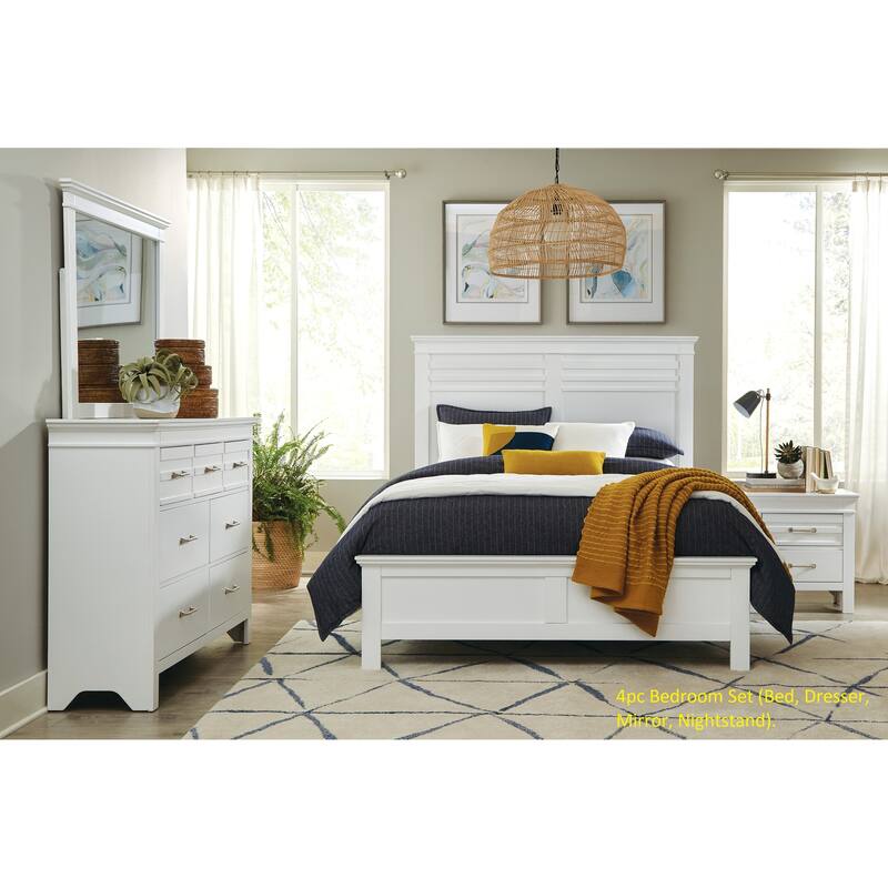 White Queen Size Wooden Panel Bed with Headboard and Footboard, Transitional Style, Easy Assembly