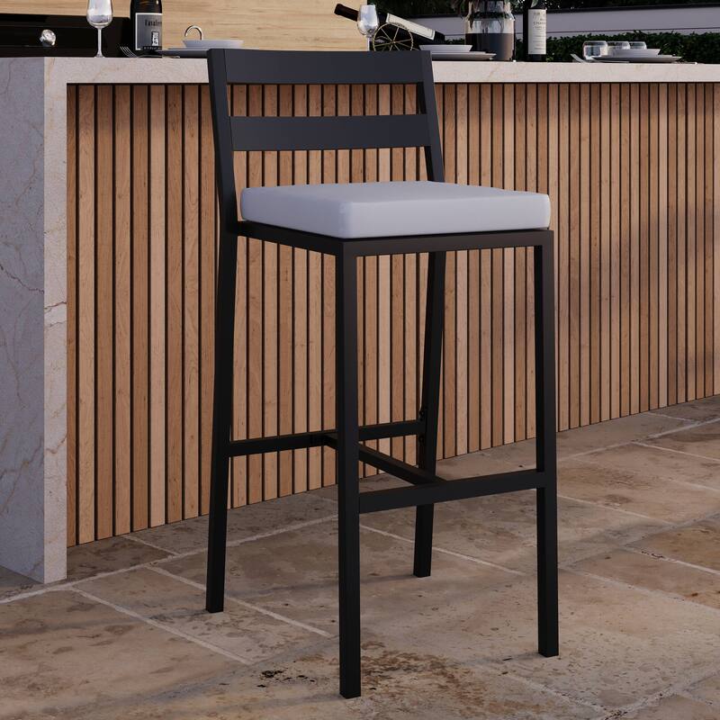 Chelsea Modern Patio Low Back Bar Stool with Powder-Coated Aluminum Frame, Removable Cushion and Footrest for Outdoor Set of 2