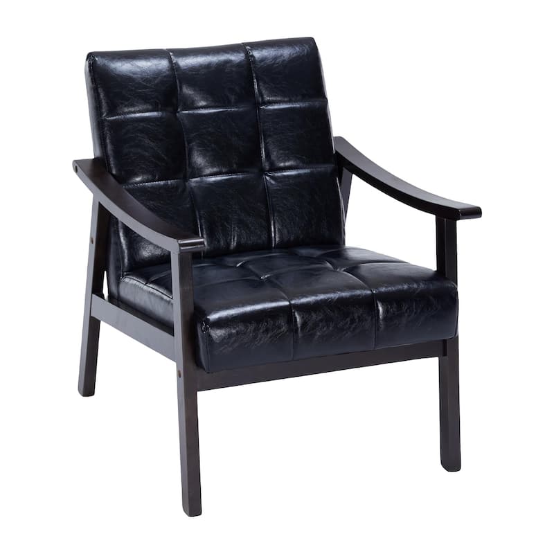 PU Leather Accent Chair, Armchair with Solid Wood Legs and High Back