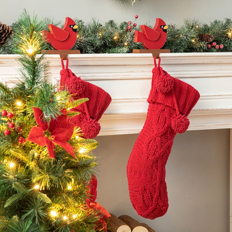 Glitzhome 24"L Knitted Christmas Stocking With Pom Pom Ball