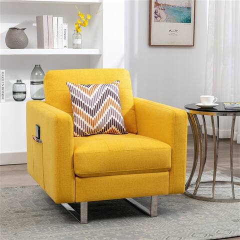 Modern Linen Fabric Accent Chair Armchair with Metal Legs,Side Pocket - 34"Wx33"Dx33"H